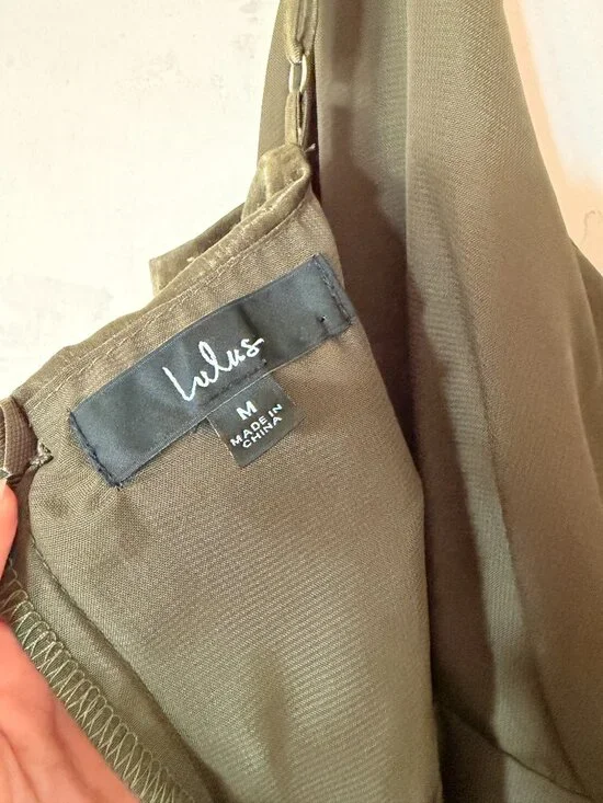 Lulus Constantine Olive Green Satin Maxi Dress M Bridesmaid - Picture 4 of 9